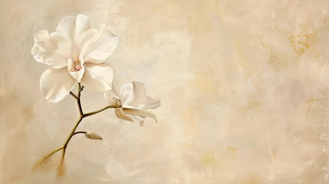 A delicate white orchid blooming against a soft beige backdrop evokes the essence of femininity making it the perfect symbol for celebrating Women s Day Mother s Day or a joyous wedding occ