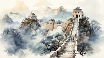 b'The Great Wall of China winding through a mountain landscape'