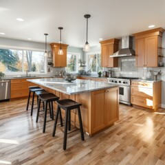 b'Bright and Airy Kitchen With Island and Hardwood Floors'