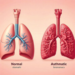 Normal vs asthmatic bronchioles, illustration. Lungs vector illustration comparison background for lungs. world lungs day & health day poster or social media ads design created with generative ai	 - obrazy, fototapety, plakaty