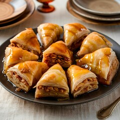 Plate of Baklava Dessert Pieces