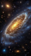 b'Spiral galaxy with bright center and long, trailing arms'