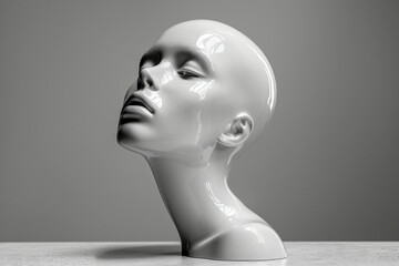 Glossy White Mannequin Head on Neutral Background Highlighting Elegance