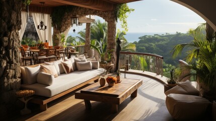Fototapeta premium b'Modern luxury villa living room with amazing sea view'