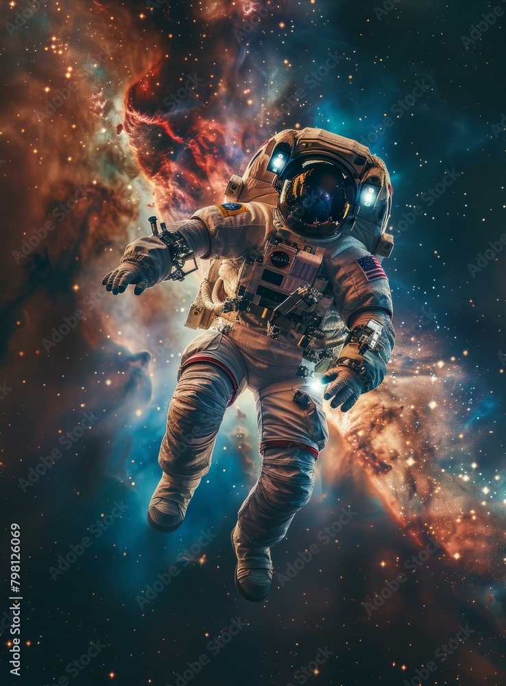 Poster b'astronaut in spacesuit floating in the vastness of space'