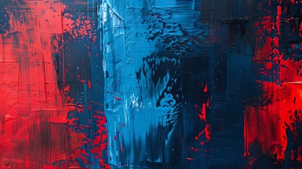 Hand painted dirty blue and red artwork, abstract paint strokes, oil painting on canvas. 