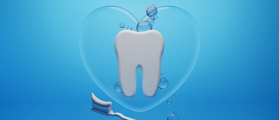 3d object illustration for dentist tooth with tools of medical health care for dental clinic hospital bussiness