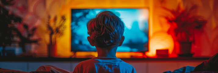 Young Child Watching Animated Movie on TV in Colorful Living Room