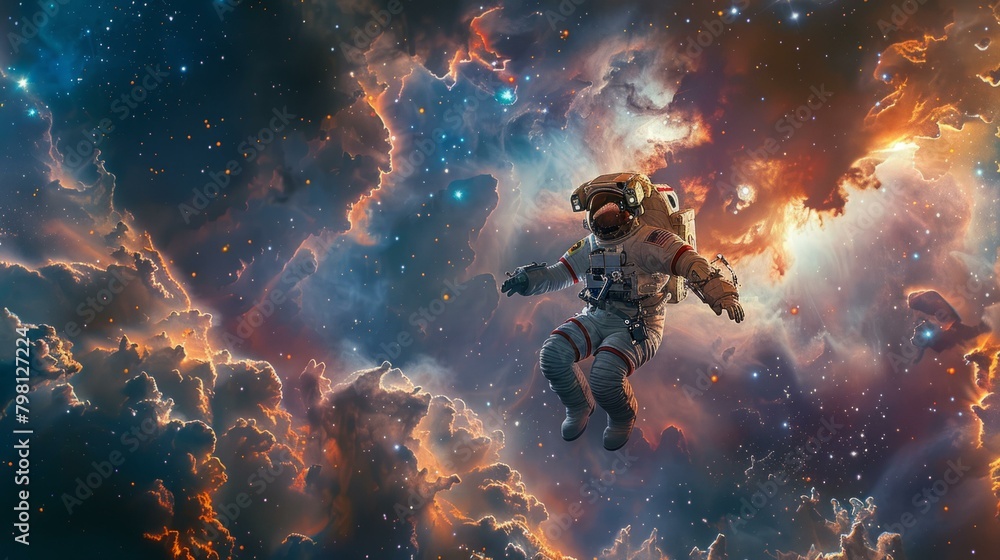 Poster b'astronaut floating in the vastness of space'