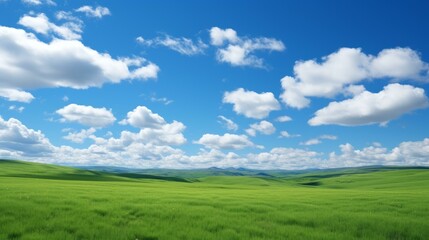 Fototapeta premium b'Green rolling hills under blue sky with white clouds'