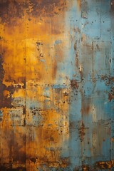 b'Blue and orange rusty metal wall texture background'