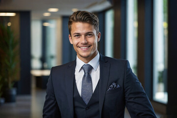 Fototapeta premium The businessman is a young man, smiling. Portrait