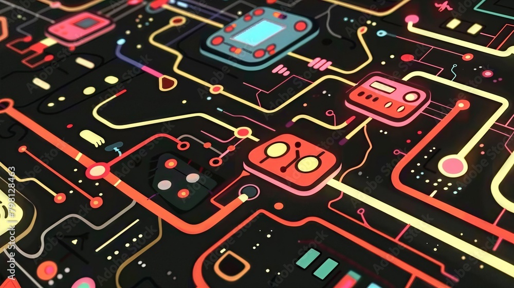 Poster develop a futuristic showcasing the complexity of strategic partnerships within a digital landscape