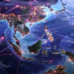 Image of A map of the world showing the major cities and their connections. printed on Printed Glass Splashbacks