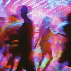 b'People dancing at a party with colorful lights'