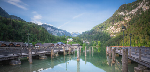 Passenger boat station, pier or dock on Konigsee lake in Berchtesgaden, Germany