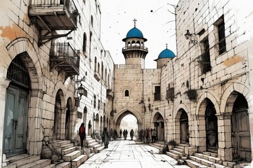 jerusalem city old town created with generative AI software.