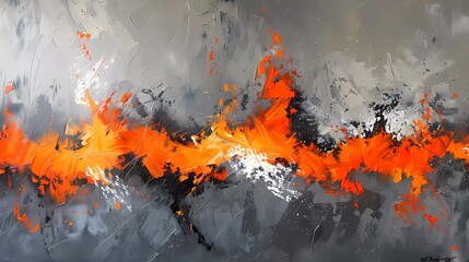 abstract art, modern painting, gray and orange wall art
