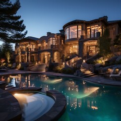 b'Large luxury house with pool'