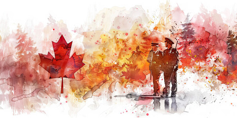 The Canadian Flag with a Mountie and a Maple Syrup Producer - Picture the Canadian flag with a Mountie representing Canada's national police force and a maple syrup producer symbolizing one of Canada'