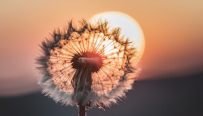Dusk Delight: Close-Up of Dandelion Against Setting Sun