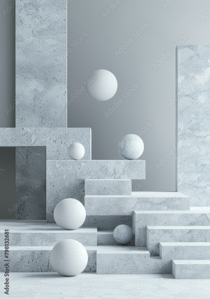 Poster b'3d rendering of a concrete structure with a sphere'