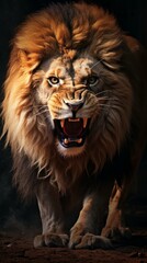 Fototapeta premium b'Close-up of a male lion roaring'