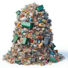 Massive tower of garbage isolated on a white background
