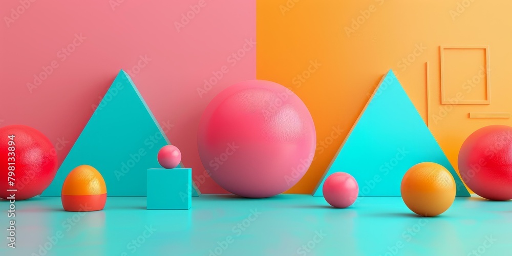 Poster b'3d rendering of colorful geometric shapes'