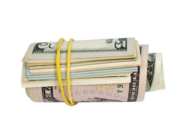 Roll of dollars, banknotes on a white background. View from above. black friday sale. - 798134296