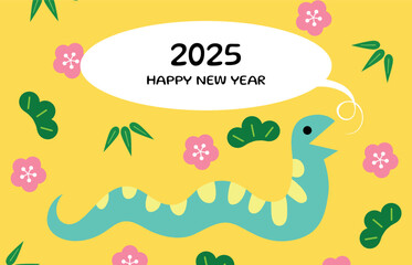 Happy new year 2025 funny snake card. Chinese new year of the snake vector illustration.