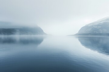 Obraz premium b'Misty fjord landscape with mountains in the distance'