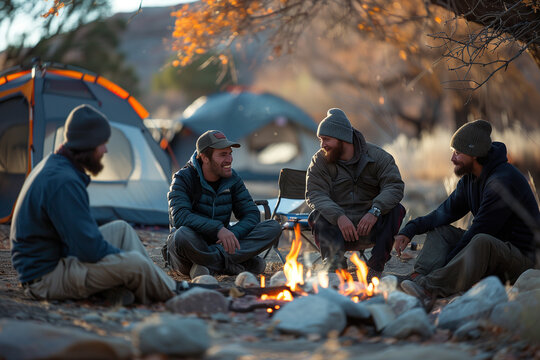 Men Gathering Around Campfire