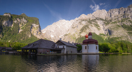 Fototapeta na wymiar Sankt Bartholoma vor dem Watzmann on Konigsee lake in Berchtesgaden Alps Germany