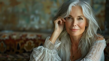 Naklejka premium Tranquil Aging: The Quiet Confidence of a Mature Woman