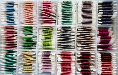 Embroidery thread sorted in colors