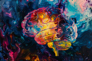 Illustration of painting colorful brain close-up