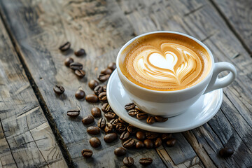 Cup of coffee with latte art on a light background