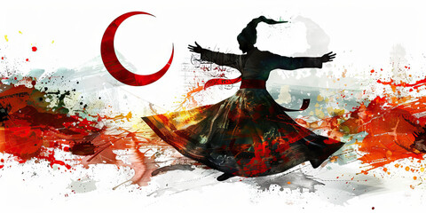 The Turkish Flag with a Whirling Dervish and a Carpet Weaver - Visualize the Turkish flag with a whirling dervish representing Sufi mysticism and a carpet weaver symbolizing Turkey's traditional carpe