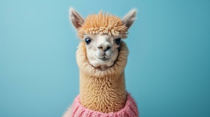 Obraz premium fluffy llama in a pink sweater