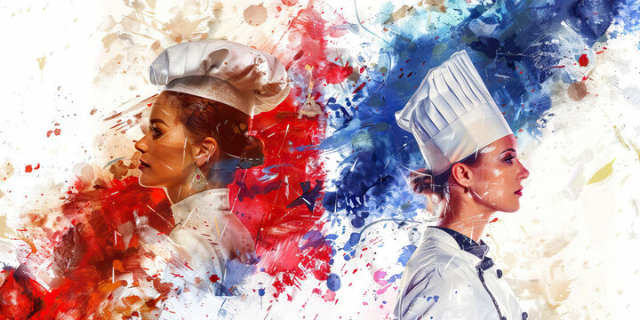 The French Flag with a Chef and a Fashion Designer - Picture the French flag with a chef representing France's culinary excellence and a fashion designer symbolizing the country's influence in the fas