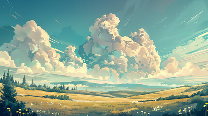 Landscape with clouds, Cloudy sky over the landscape, Scenic view with clouds, Cloudscape in the landscape, Cloud formation in the sky, Cloudy horizon in the landscape, Cloudy day in nature, Sky fille