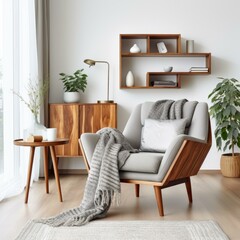 b'A Stylish and Modern Living Room With a Comfortable Chair'