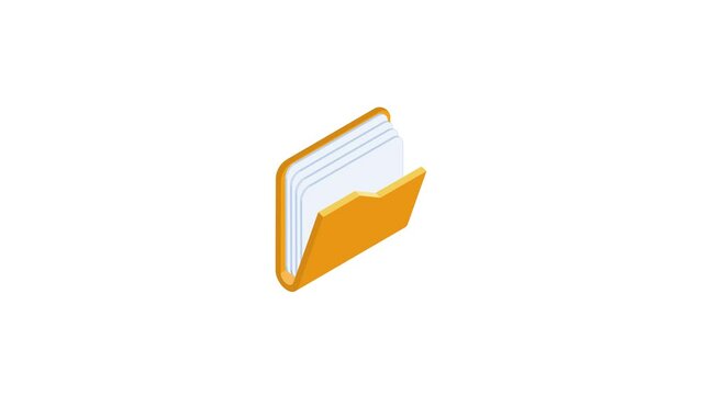 Isometric computer folder overflowing with documents