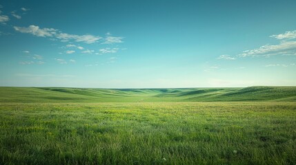 b'Green rolling hills under blue sky with clouds' - obrazy, fototapety, plakaty