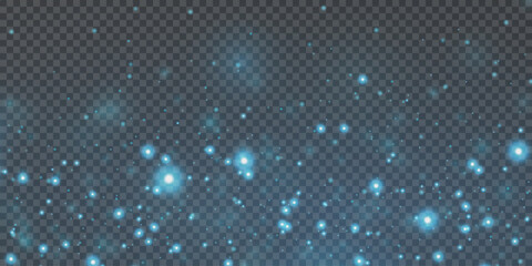 Blue magic dust with sparkling lights and stars. On a transparent background. © Hanna