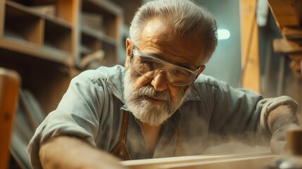 A man with a beard and glasses sitting, sharing a woodwork event