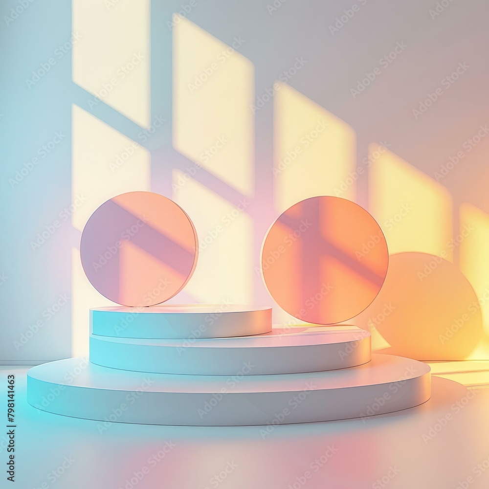 Poster b'3d rendering of a podium with two pink circles on it'