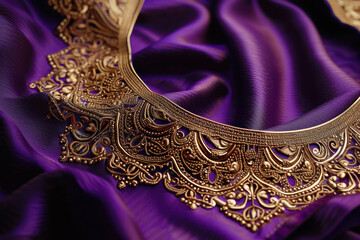 Fototapeta premium gold necklace on purple cloth background