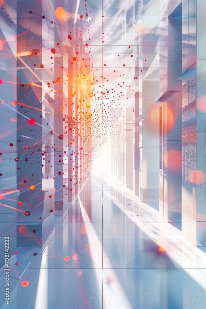 Poster b'futuristic technology background with glowing lines and particles'